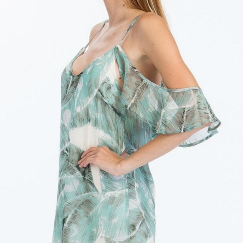 Lulu's Euc Spaghetti Straps Cold Shoulder Green F… - image 7